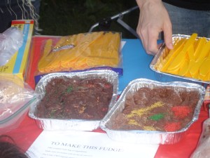 Making fudge out of: confectioner's sugar, cocoa, peanut butter, cream cheese, vanilla extract. No baking required. Seriously.